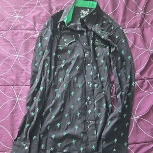 Black and Green Cactus Print Shirt